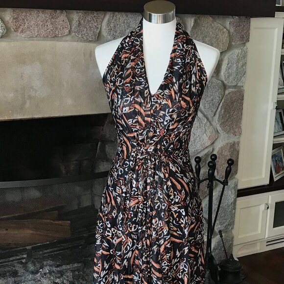 'Molly Bracken' Halter Black Fauve Dress - Size Large - Picture 1 of 7